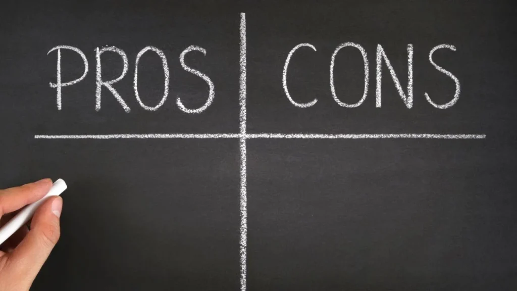 Chalkboard with pros and cons columns used to assess Green Mountain Insurance Company
