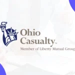 Ohio Casualty Insurance Company logo, a member of Liberty Mutual Group, with business discussion in the background.