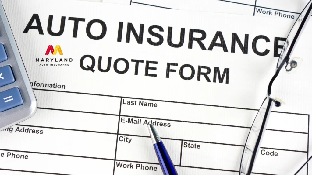 Close-up of MAIF insurance quote form with pen and eyeglasses, showing email and contact info fields.