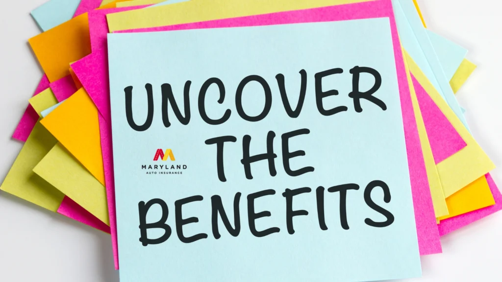 Stack of colorful notes with the top one reading ‘Uncover the Benefits’ promoting a MAIF insurance quote.