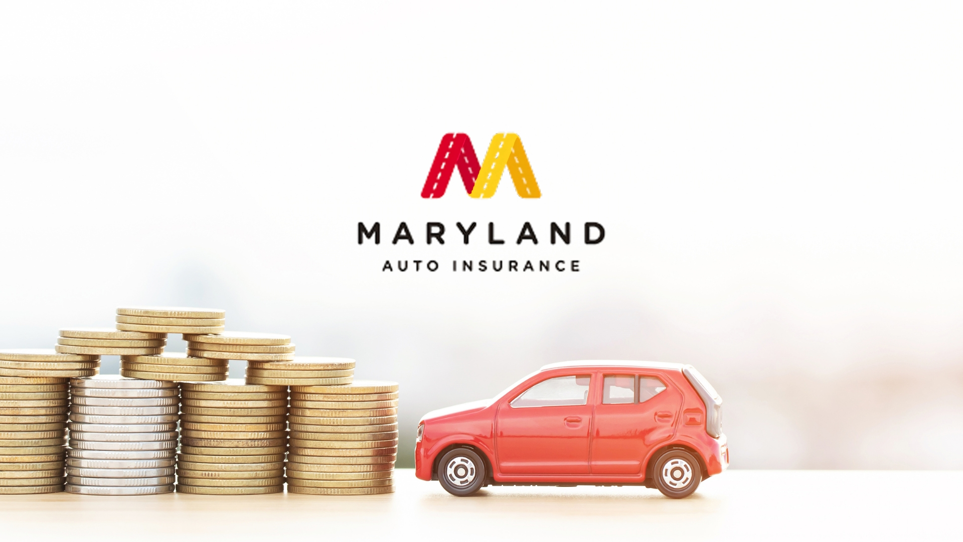 MAIF insurance quote image showing red toy car, stacked coins, and Maryland Auto Insurance logo