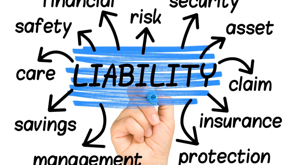 Hand drawing liability concept with keywords like insurance and protection, illustrating property damage liability connections.